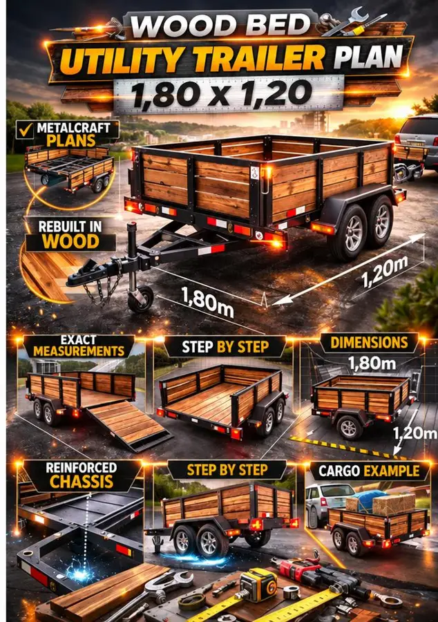 Preview of Wood-Bed Utility Trailer 1800 × 1200 mm